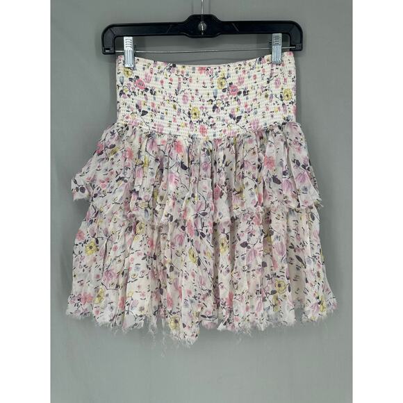 Rebecca Taylor Skirt XS Pink Floral Mini Cottage Y2K Fairy Ruffle Drop Waist - Picture 3 of 7